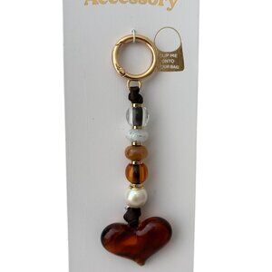 Serefina Red Heart glass, pearls, and glass bead Keychain & Bag Charm